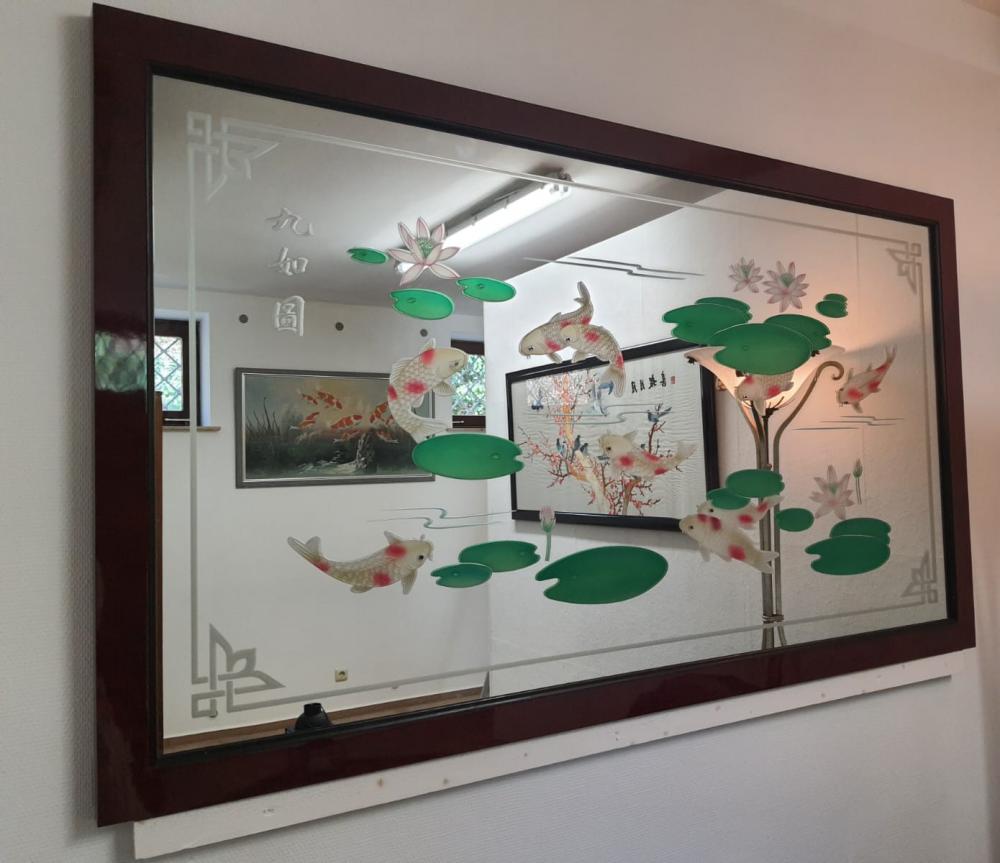 Wandspiegel, (172cm breit) Koi-Motiv  - China -